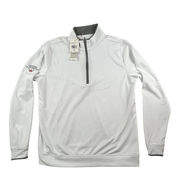 Adidas Sweatshirt Mens medium White Lightweight QTR Zip Pullover Freightliner - Picture 1 of 11